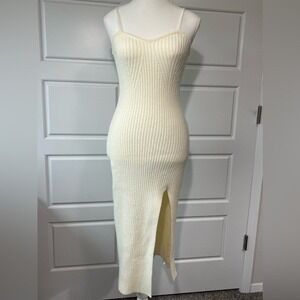 NWOT Cider‎ Cream Knit Bodycon Midi Spaghetti Strap Pencil Dress Large